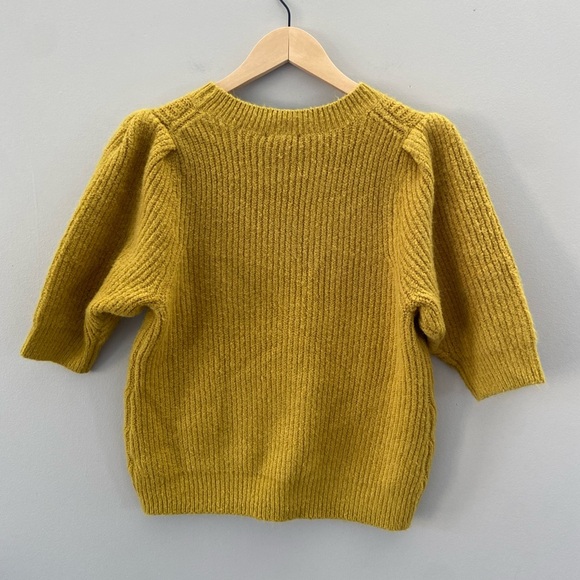 RW&CO Puff Half Sleeve Knit Mustard Yellow Casual Knit Crewneck Pullover Sweater - Picture 2 of 3
